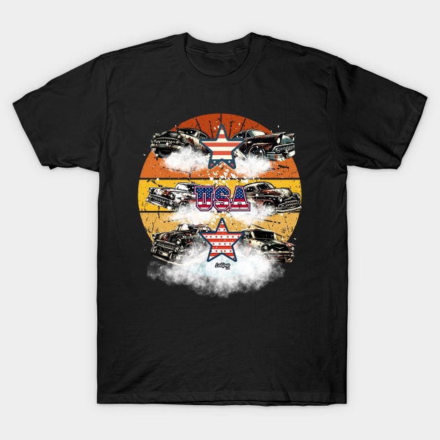 USA - Vintage Classic American Muscle Car - Hot Rod and Rat Rod Rockabilly Retro Collection T-Shirt by LollipopINC